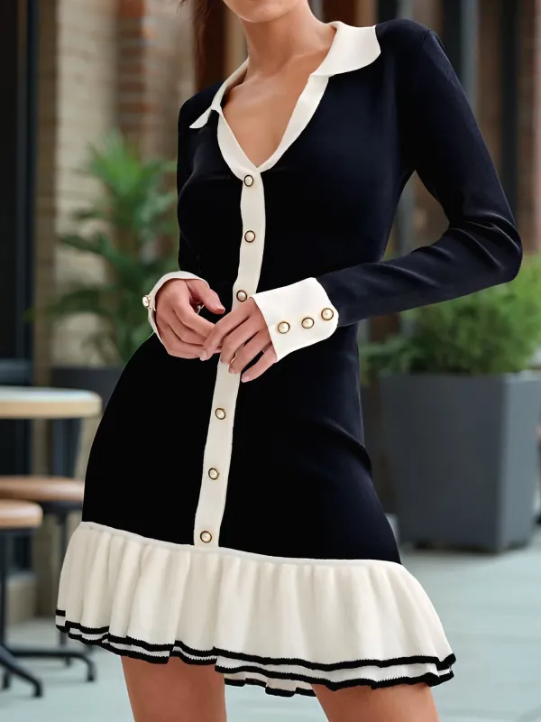 Colorblock Double Layer Ruffle Knit Sweater Dress sold by Allegra K