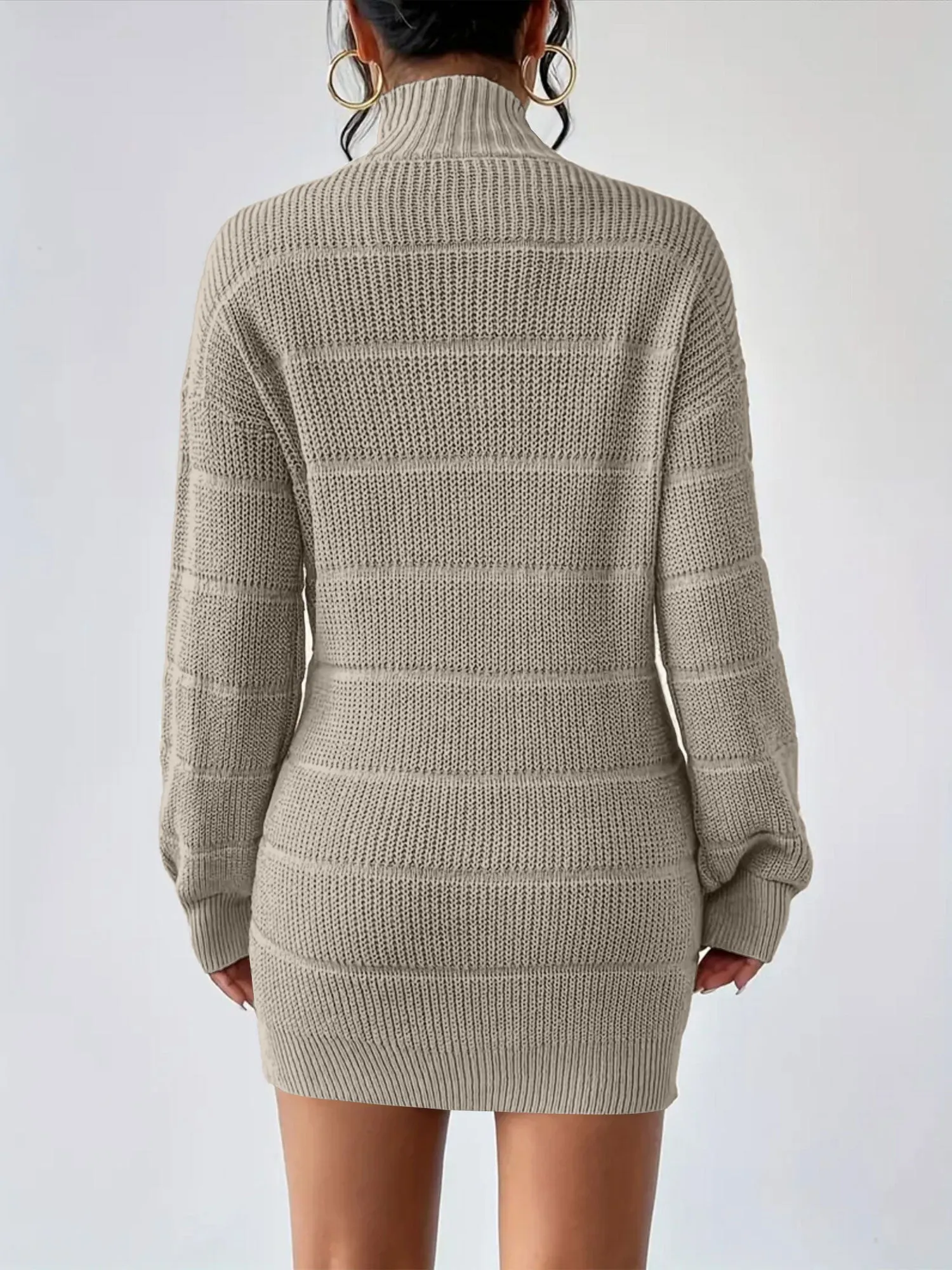 Turtleneck Long Sleeves Knitted Mini Sweater Dresss sold by Allegra K product image thumbnail 2