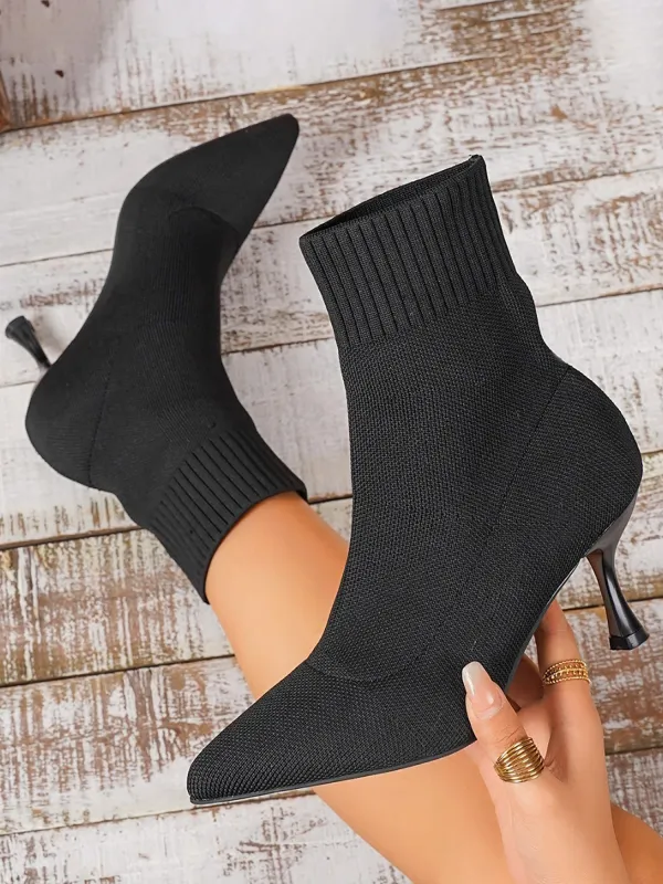 Knitted Pointed Toe Stiletto High Heel Ankle Boots sold by Allegra K