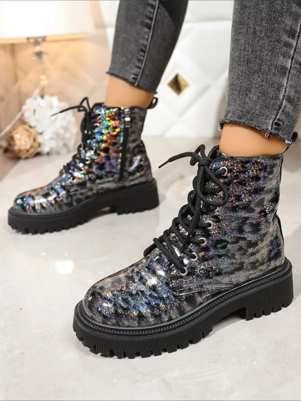 Colorful Round Toe Lace-Up Side Zipper Martin Boots sold by Allegra K