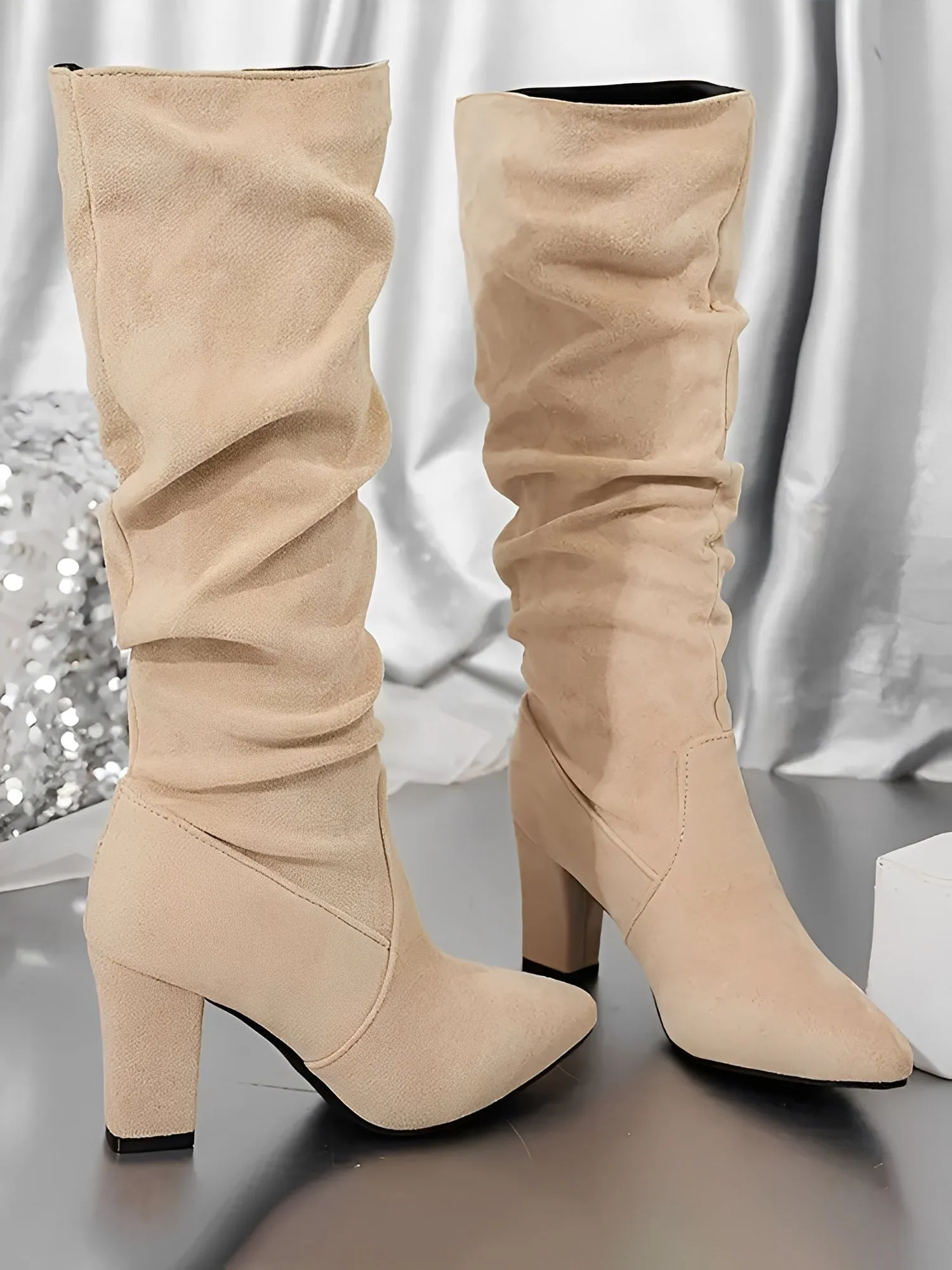 Pointed Toe Faux Suede Chunky Heel Knee High Boots sold by Allegra K product image thumbnail 3