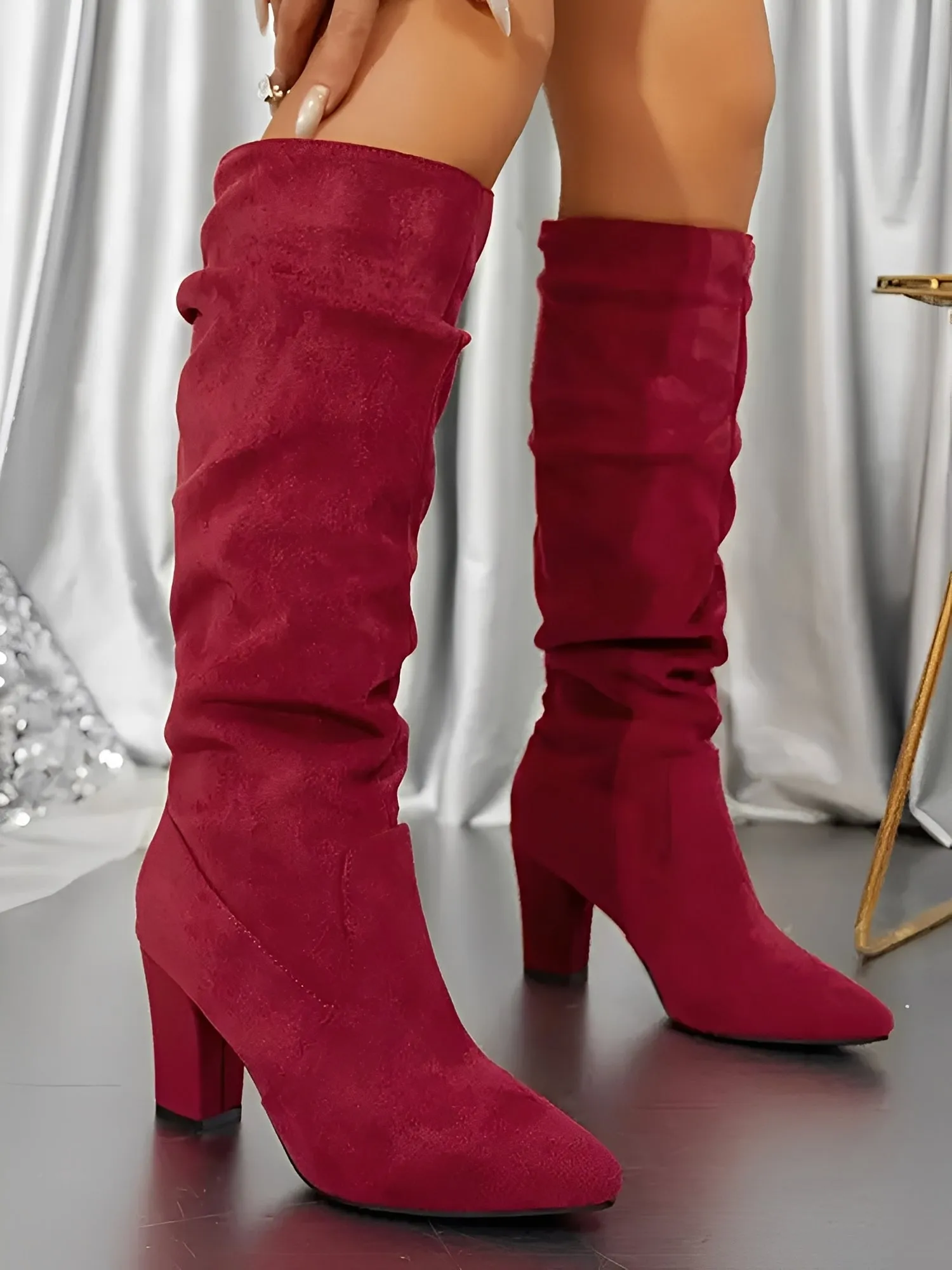 Pointed Toe Faux Suede Chunky Heel Knee High Boots sold by Allegra K product image thumbnail 5