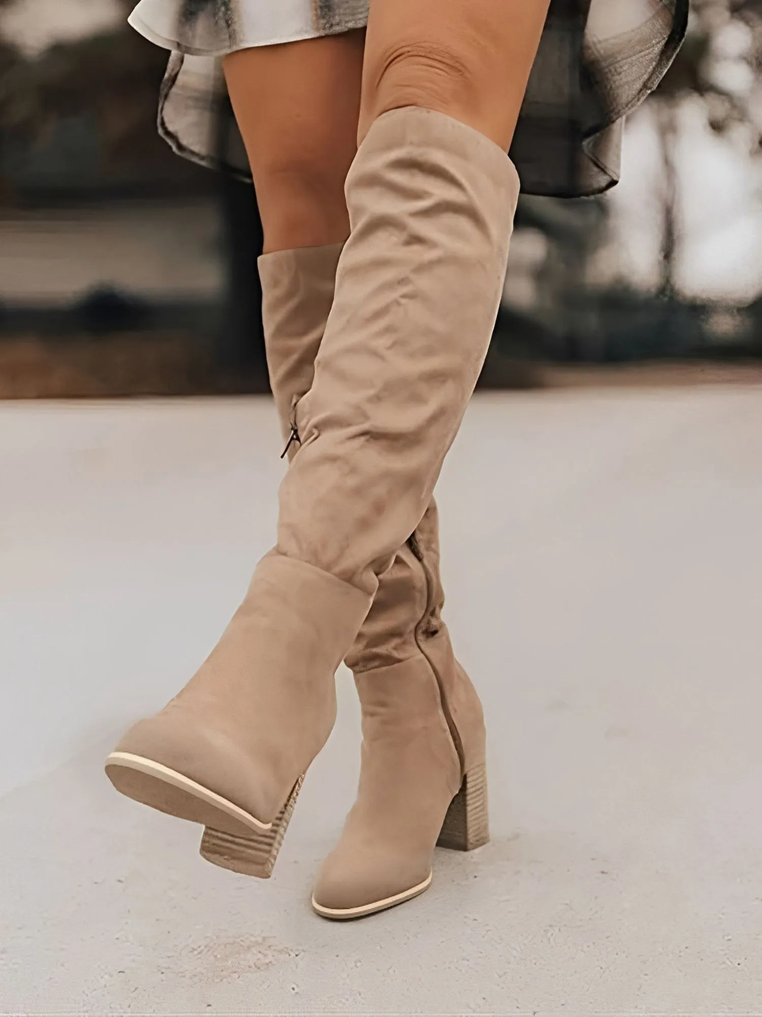 Faux Suede Round Toe Chunky Heel Knee High Boots sold by Allegra K product image thumbnail 2