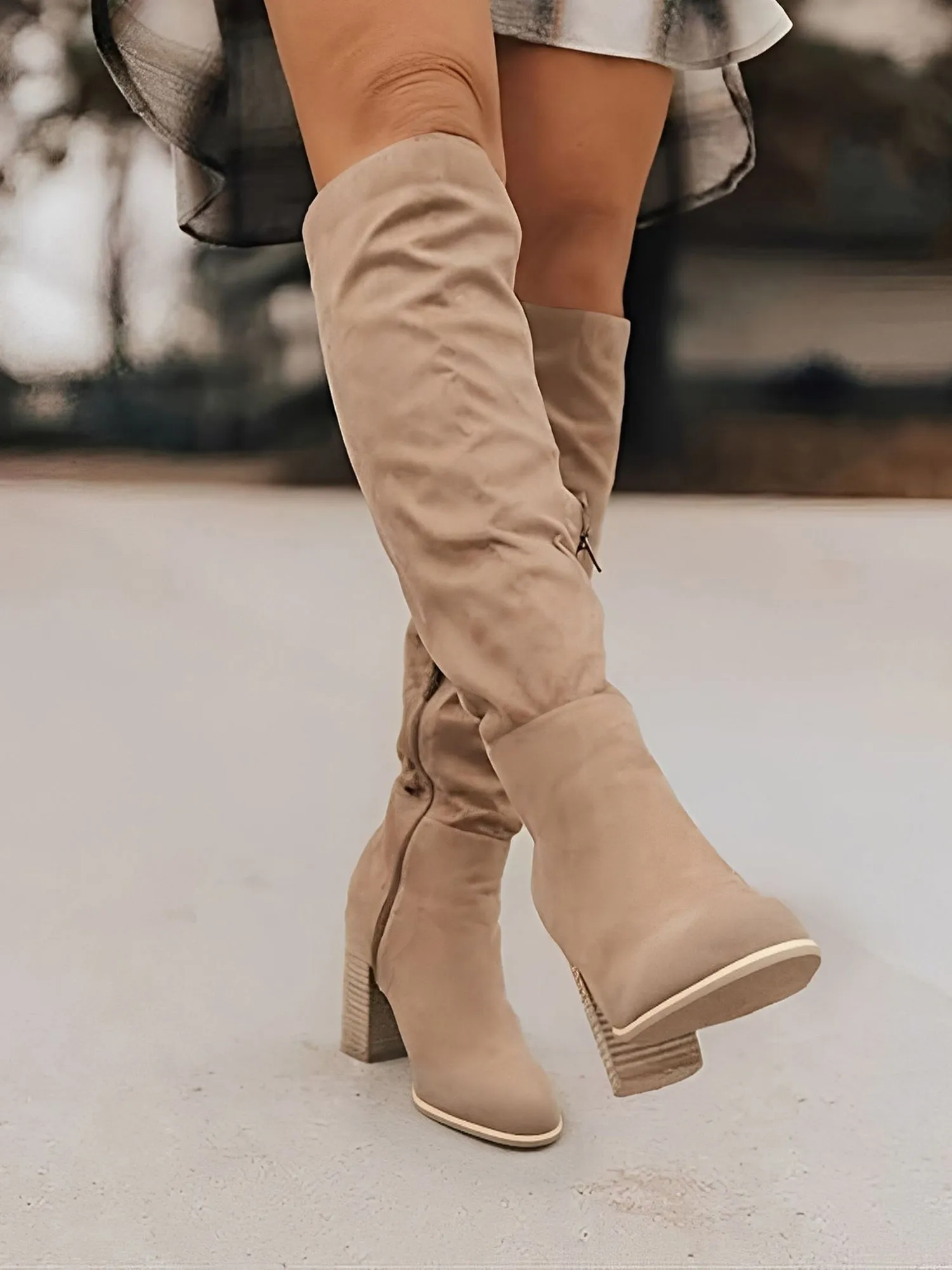 Faux Suede Round Toe Chunky Heel Knee High Boots sold by Allegra K product image thumbnail 3