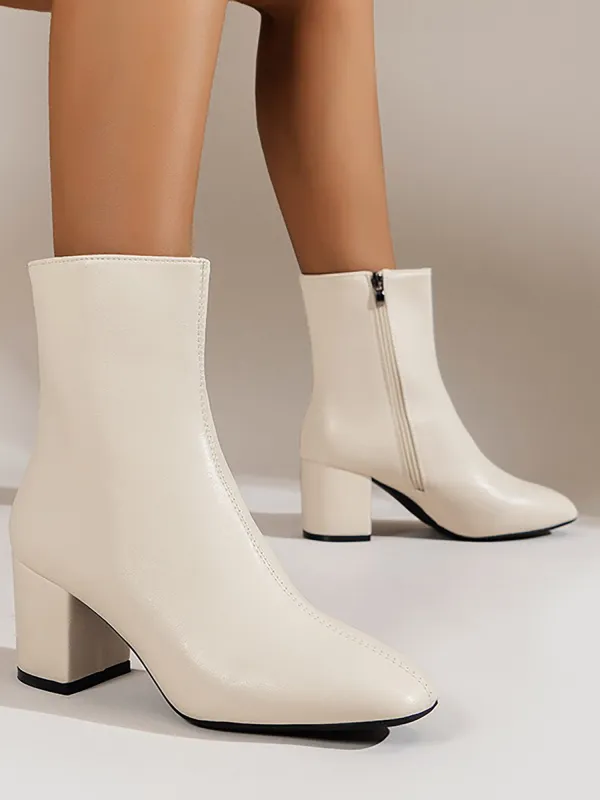 Faux Leather Square Toe Side Zipper Ankle Boots sold by Allegra K