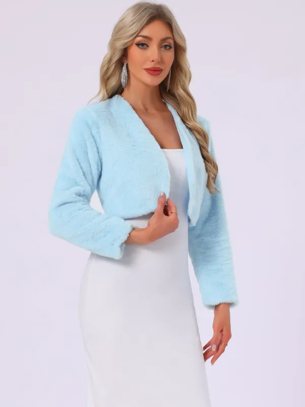 Faux Fur Open Front Bolero Cropped Jacket Shrug sold by Allegra K