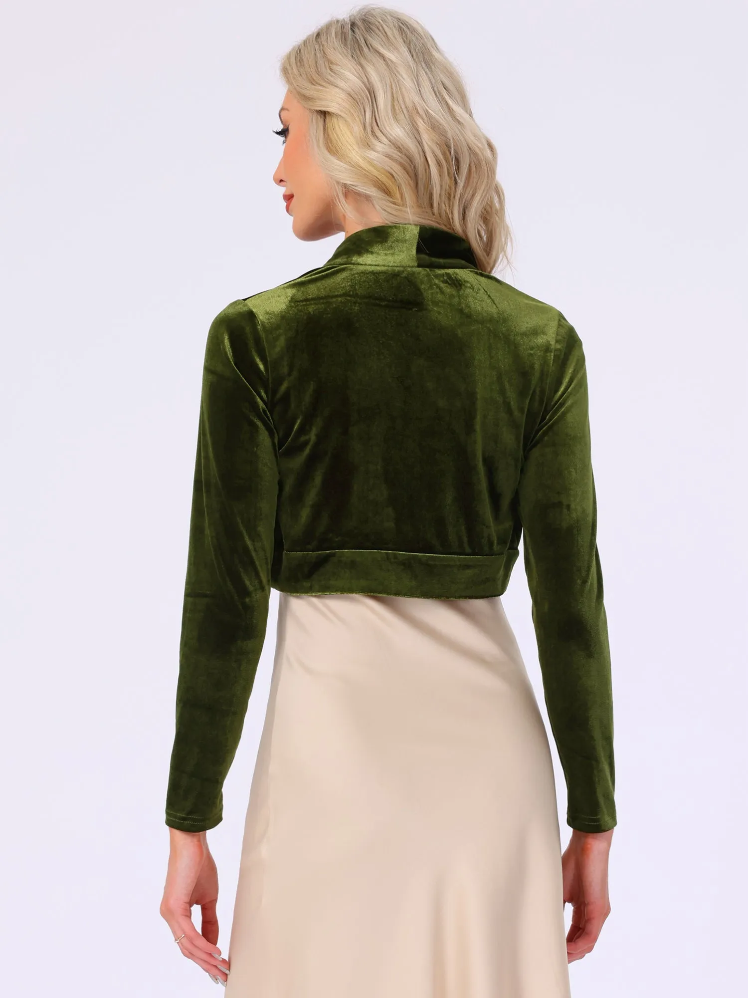 Open Front Velvet Long Sleeve Cropped Bolero Shrugs sold by Allegra K product image thumbnail 3