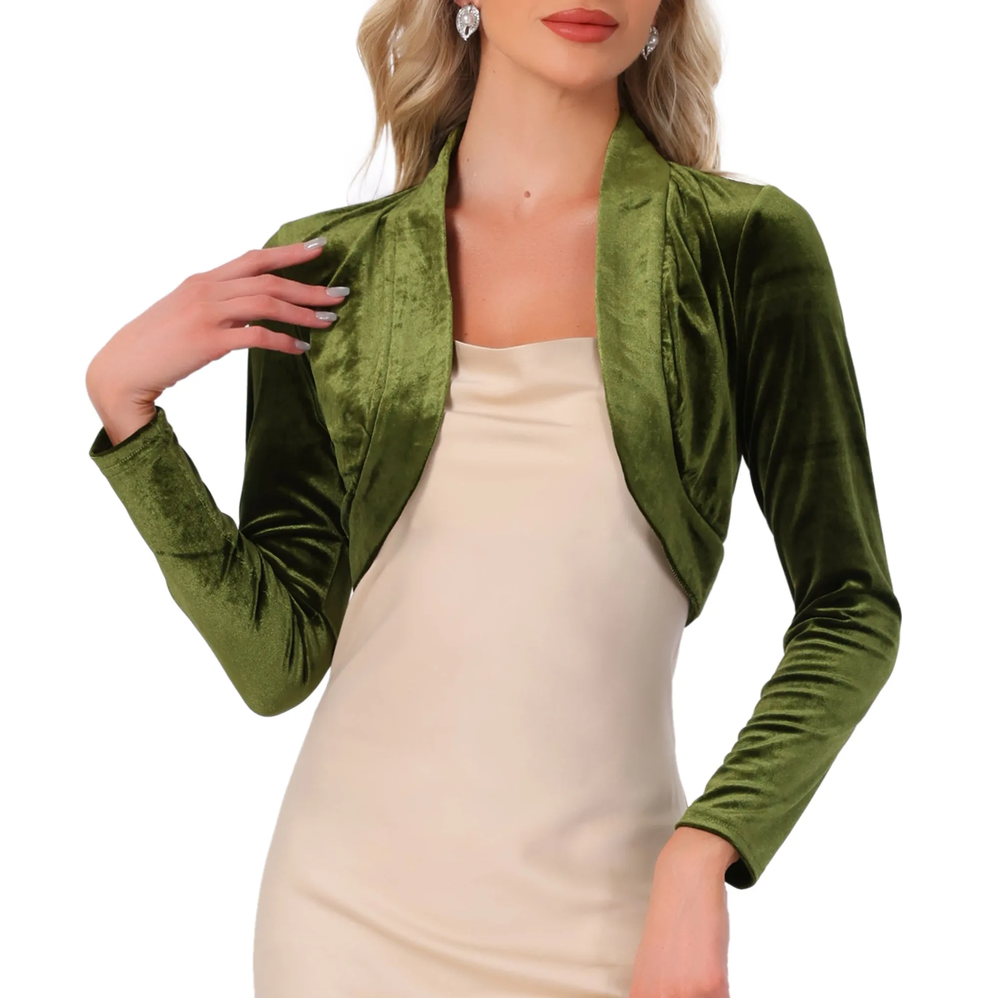 Open Front Velvet Long Sleeve Cropped Bolero Shrugs sold by Allegra K product image thumbnail 4