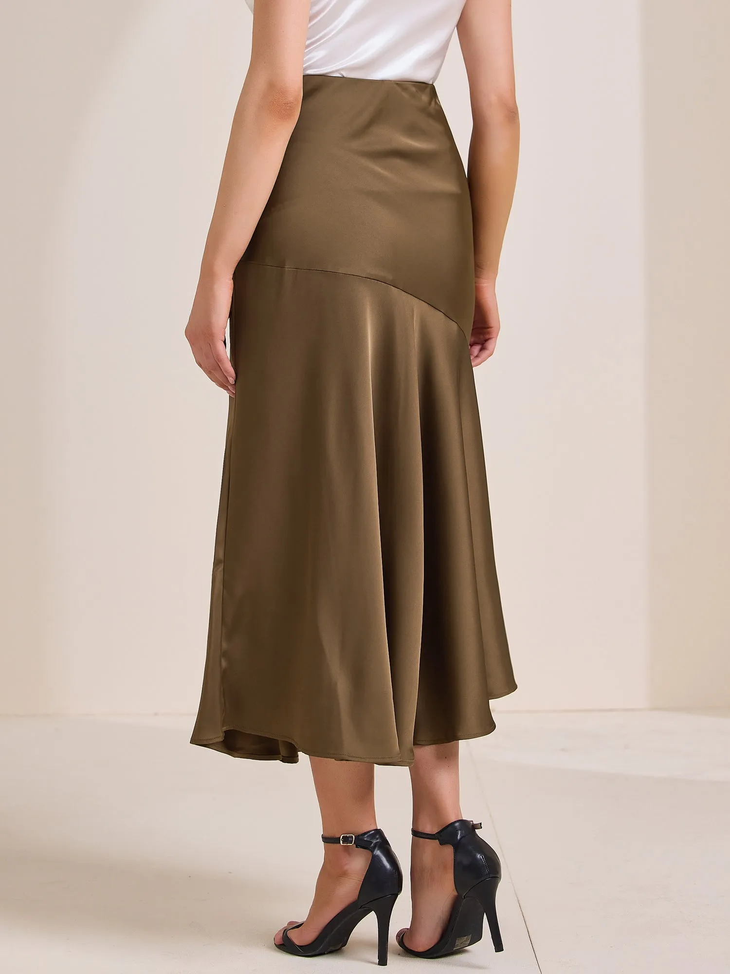 High Waist Flowy Work Satin Solid Color Maxi Skirt sold by Allegra K product image thumbnail 3
