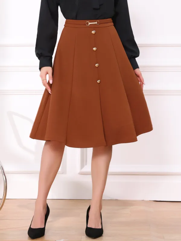 High Waist Solid Color A-Line Midi Flare Skirt sold by Allegra K