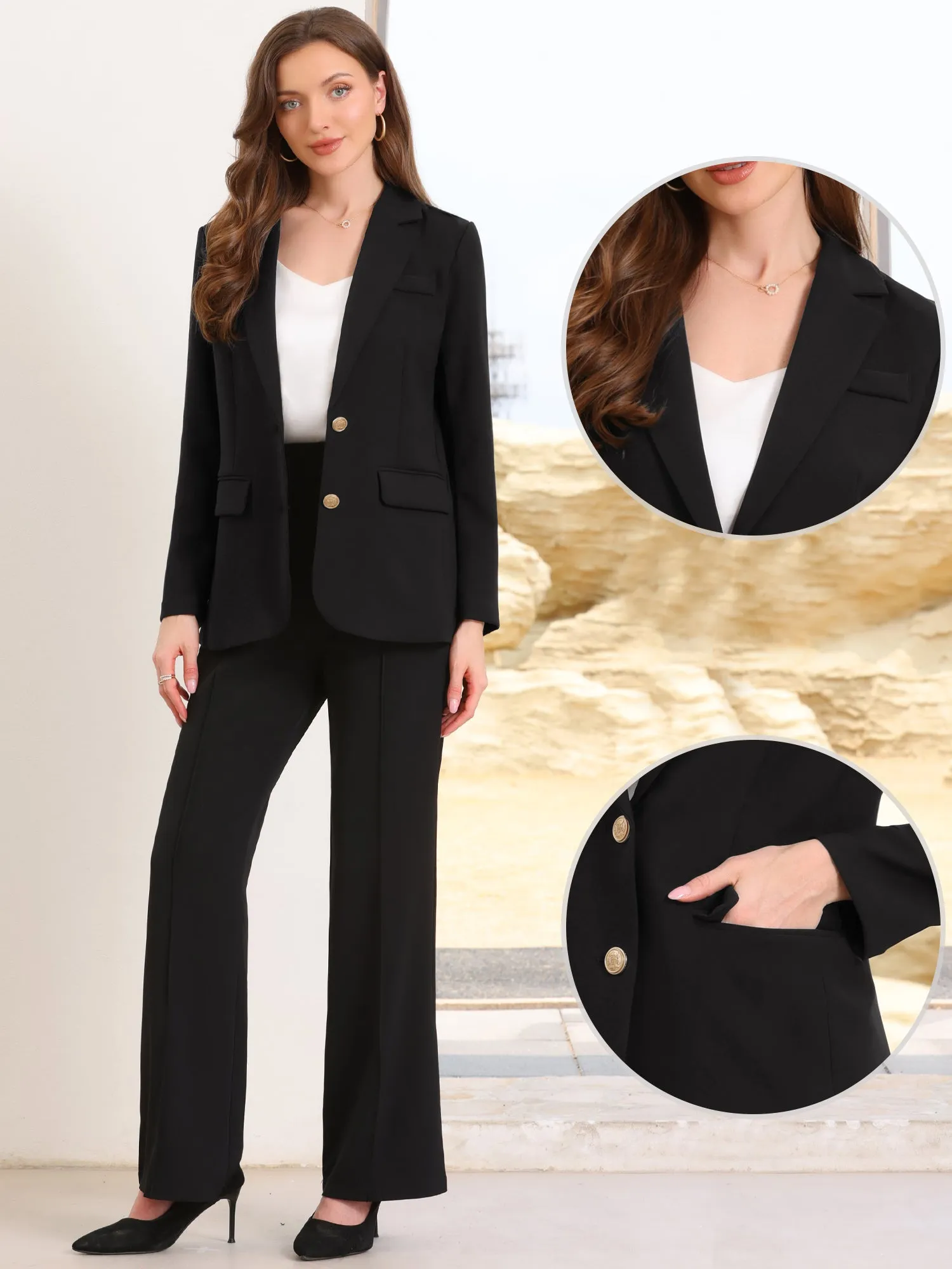 Notched Lapel Long Sleeve Single Breasted Work Blazer sold by Allegra K product image thumbnail 3