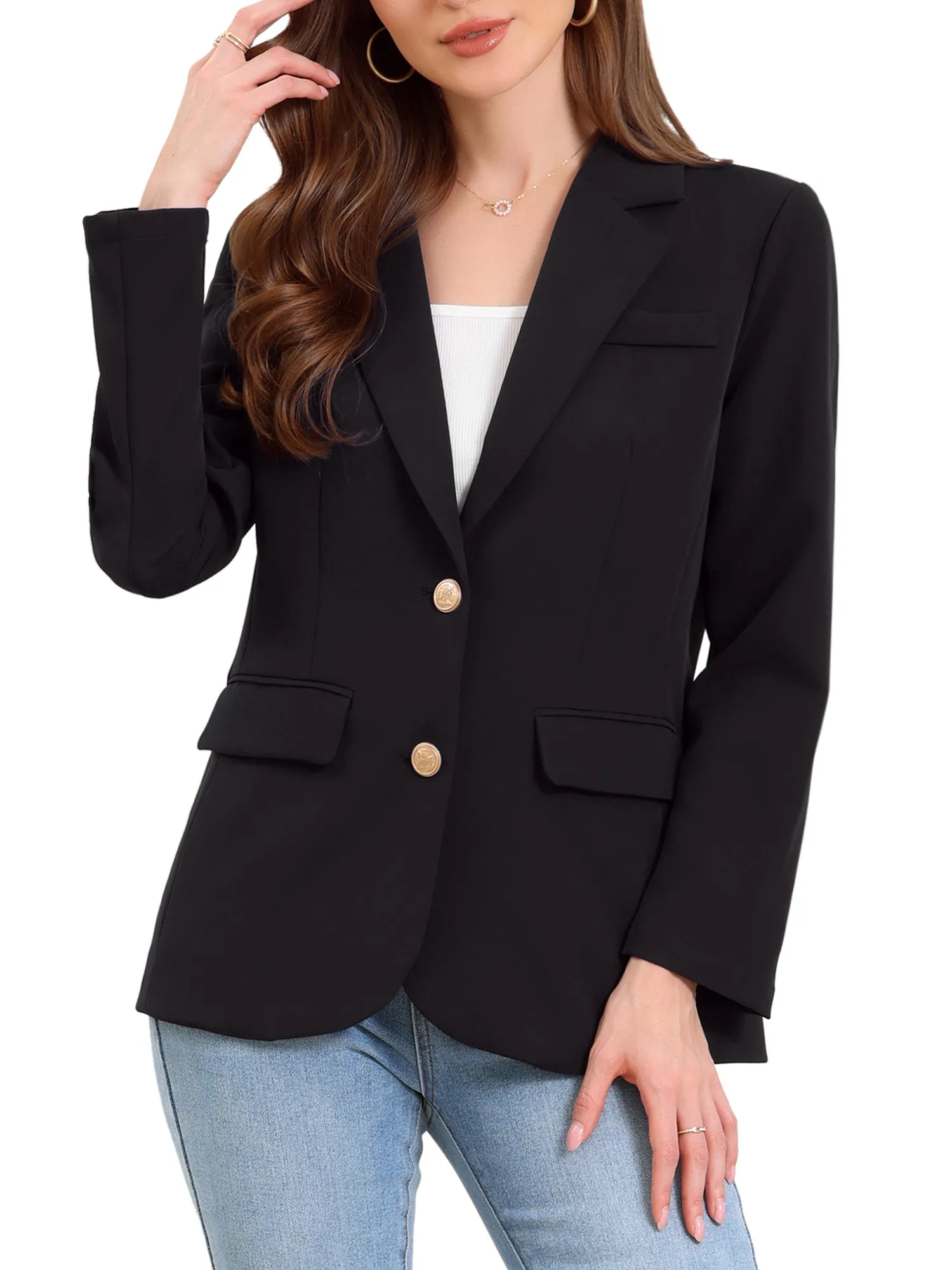 Notched Lapel Long Sleeve Single Breasted Work Blazer sold by Allegra K product image thumbnail 5