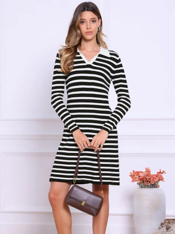 Ribbed Knit Above the Knee Striped Sweater Dress sold by Allegra K