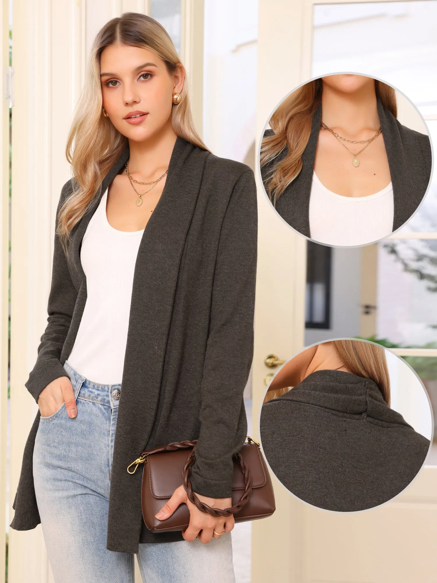 Open Front Long Sleeve Lightweight Stretch Knit Cardigan sold by Allegra K