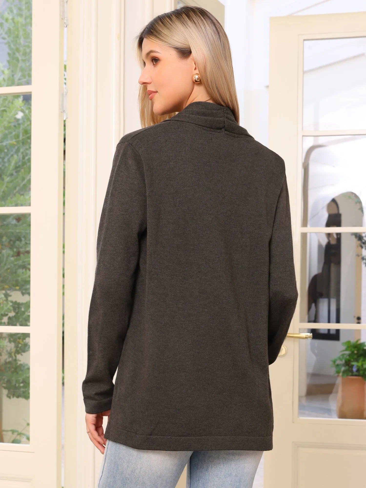 Open Front Long Sleeve Lightweight Stretch Knit Cardigan sold by Allegra K product image thumbnail 2
