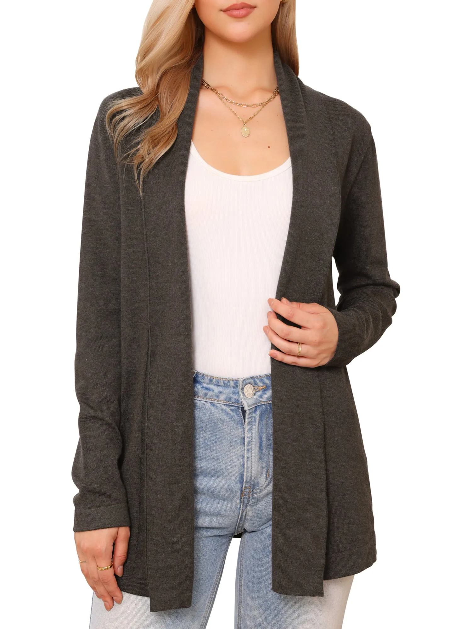 Open Front Long Sleeve Lightweight Stretch Knit Cardigan sold by Allegra K product image thumbnail 4