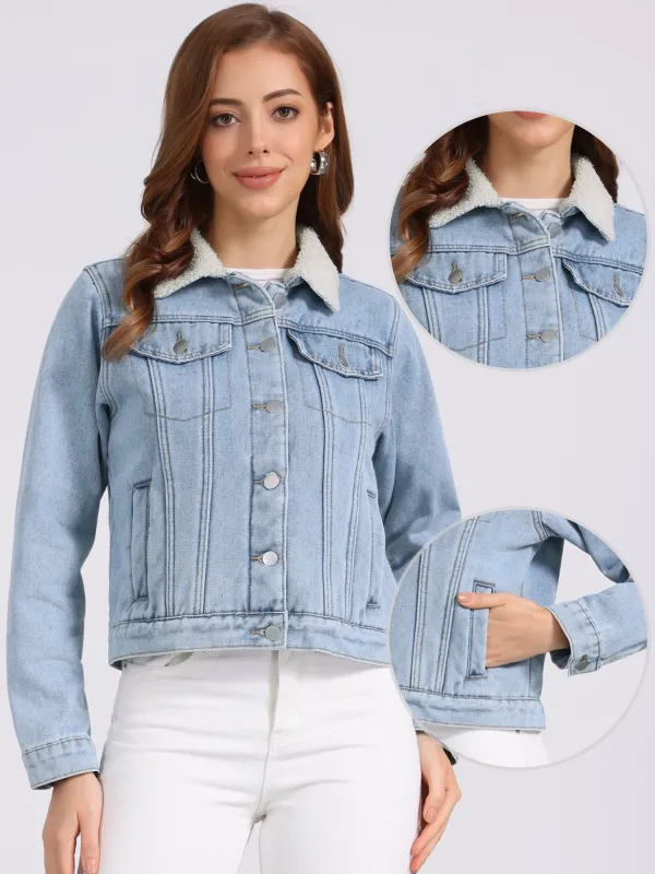 Fleece Collar Lined Denim Jean Trucker Jackets sold by Allegra K