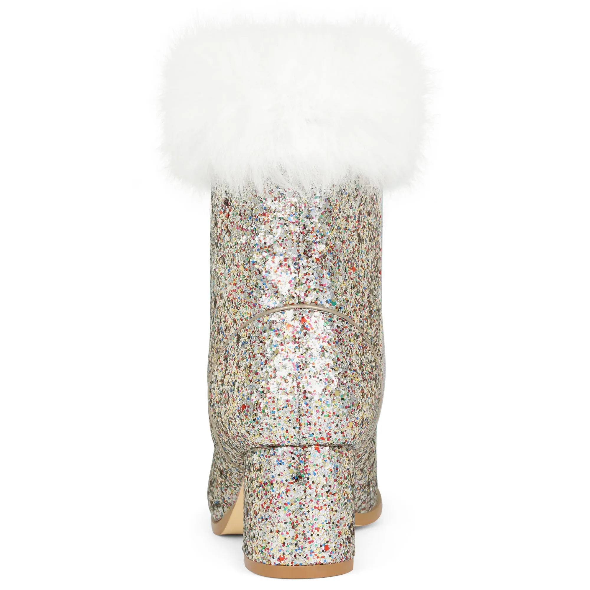 Sequin Glitter Square Toe Chunky Heel Faux Fur Plush Ankle Boots sold by Allegra K product image thumbnail 5