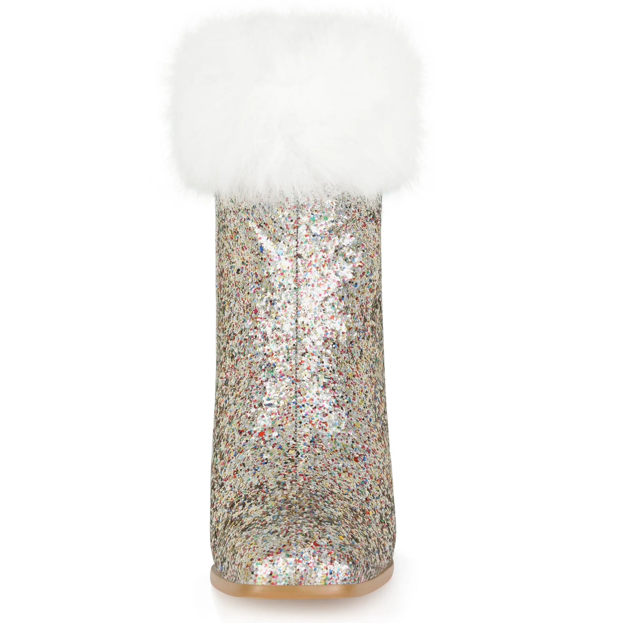 Sequin Glitter Square Toe Chunky Heel Faux Fur Plush Ankle Boots sold by Allegra K product image thumbnail 3