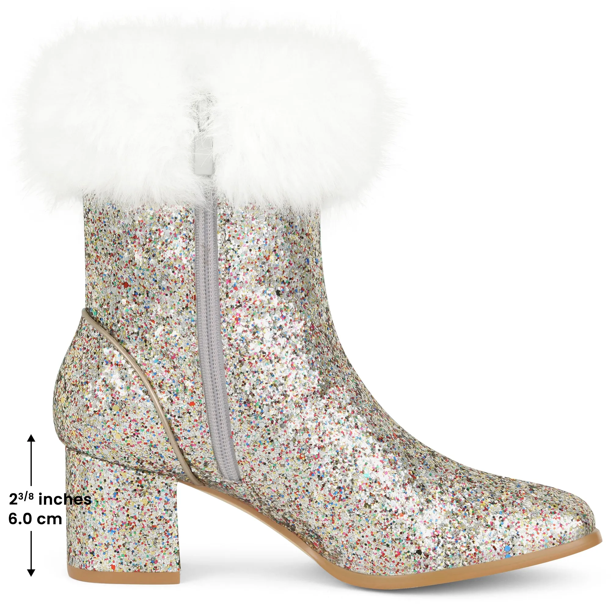 Sequin Glitter Square Toe Chunky Heel Faux Fur Plush Ankle Boots sold by Allegra K product image thumbnail 2