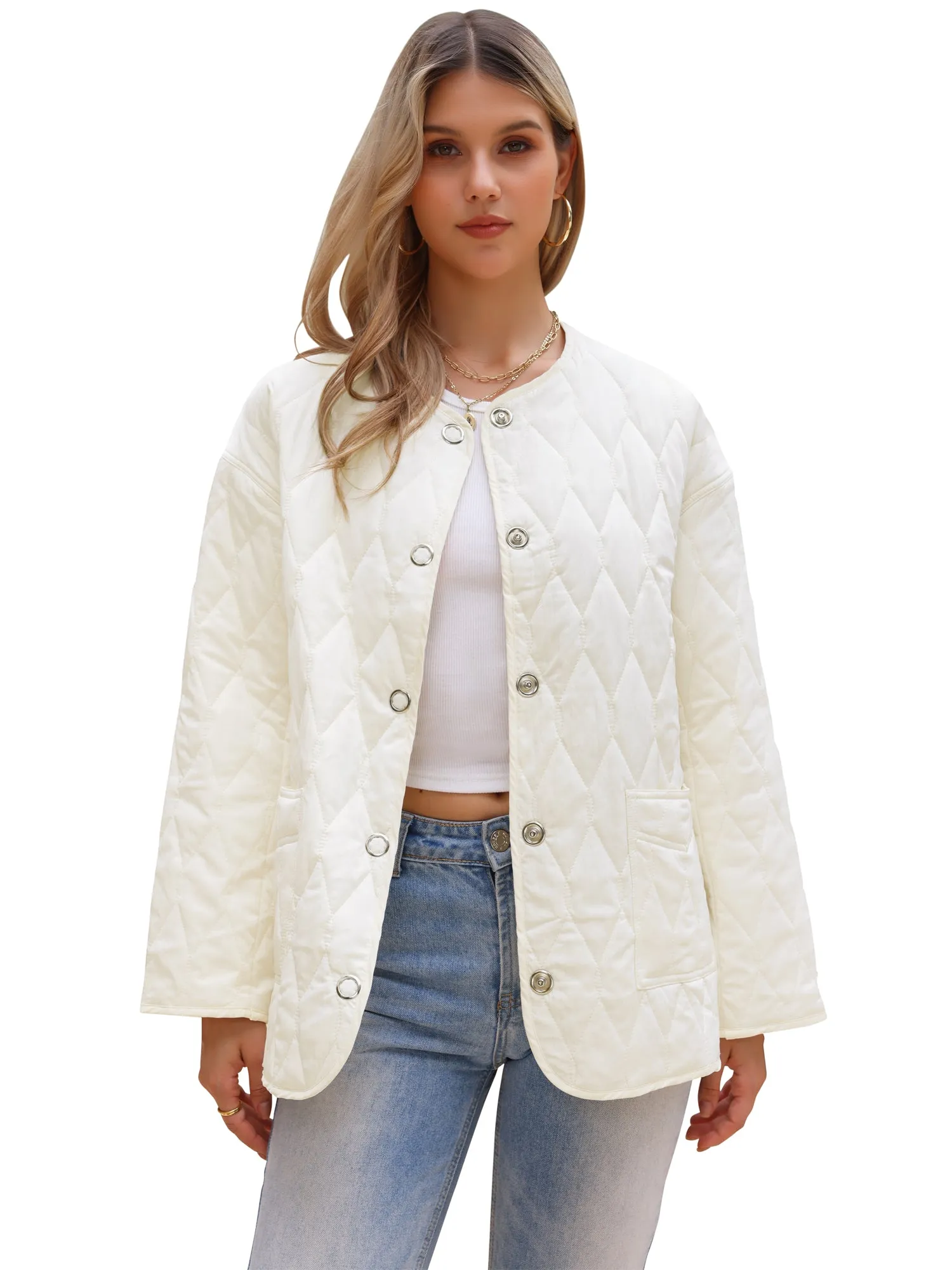 Oversized Long Sleeve Snap Button Quilted Jacket sold by Allegra K product image thumbnail 4