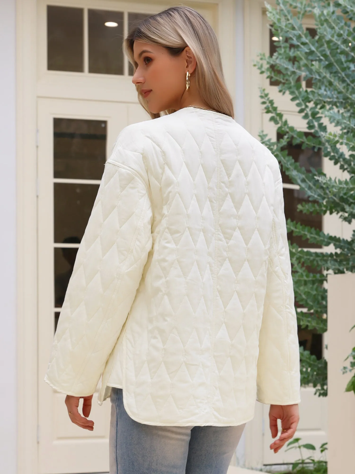 Oversized Long Sleeve Snap Button Quilted Jacket sold by Allegra K product image thumbnail 2