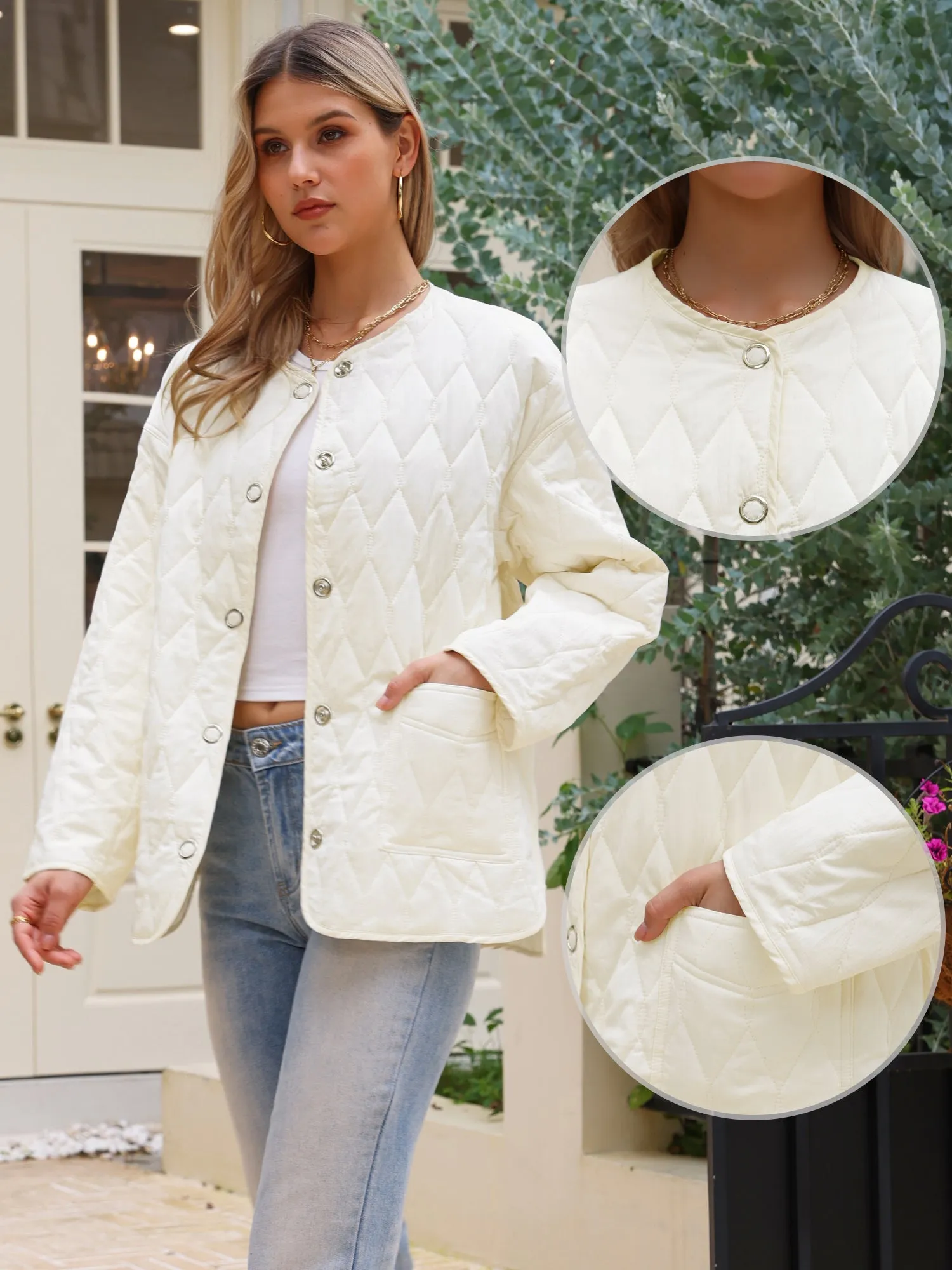 Oversized Long Sleeve Snap Button Quilted Jacket sold by Allegra K