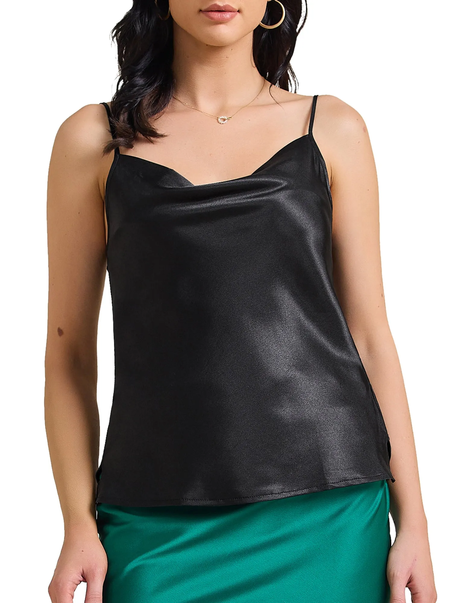 Cowl Neck Sleeveless Spaghetti Strap Satin Camisole sold by Allegra K product image thumbnail 4