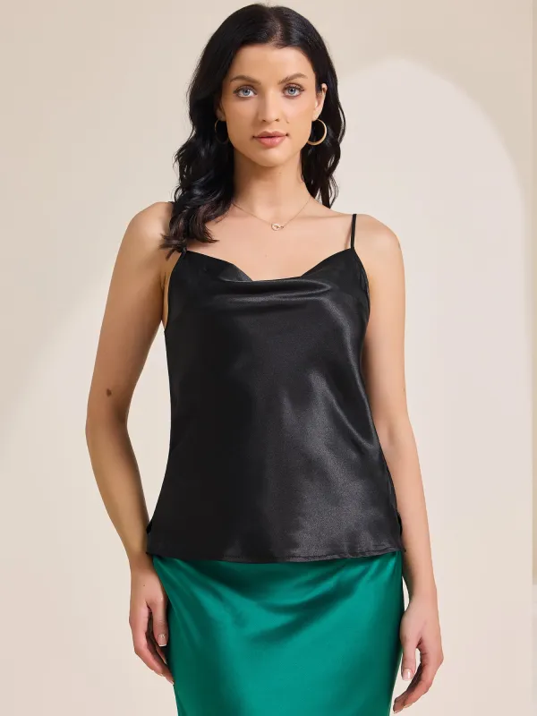 Cowl Neck Sleeveless Spaghetti Strap Satin Camisole sold by Allegra K