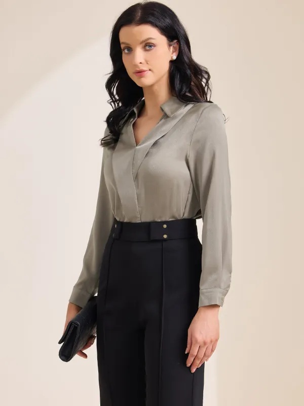 Collar V Neck Long Sleeve Office Dressy Satin Work Blouse sold by Allegra K