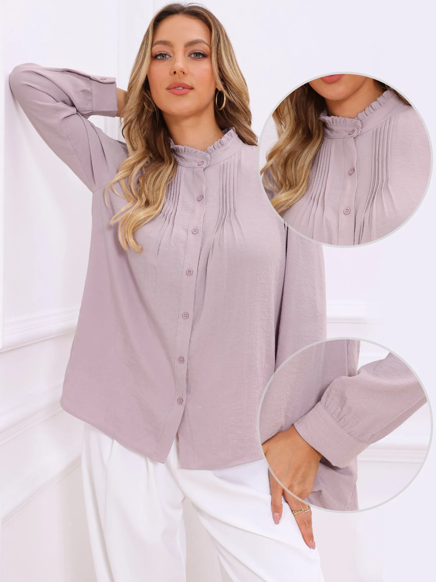 Long Sleeve Pleated Work Dressy Casual Blouses sold by Allegra K product image thumbnail 3