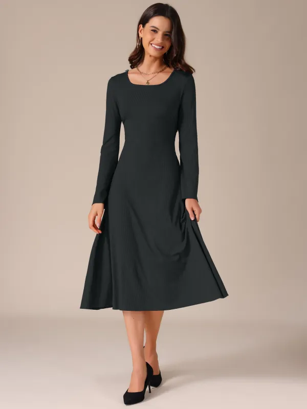 Square Neck Bell Long Sleeve Lace Up A-Line Dress sold by Allegra K