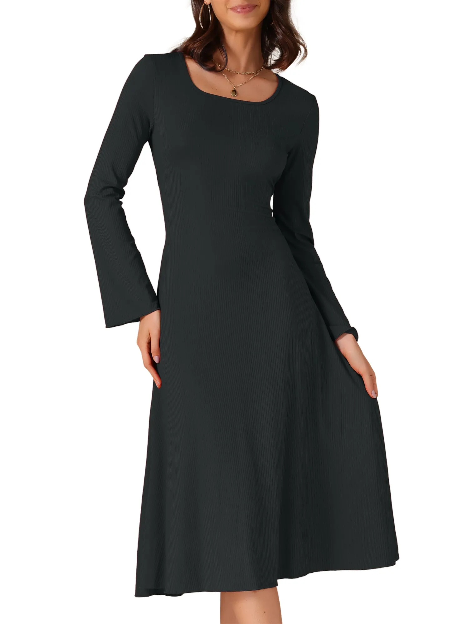 Square Neck Bell Long Sleeve Lace Up A-Line Dress sold by Allegra K product image thumbnail 4