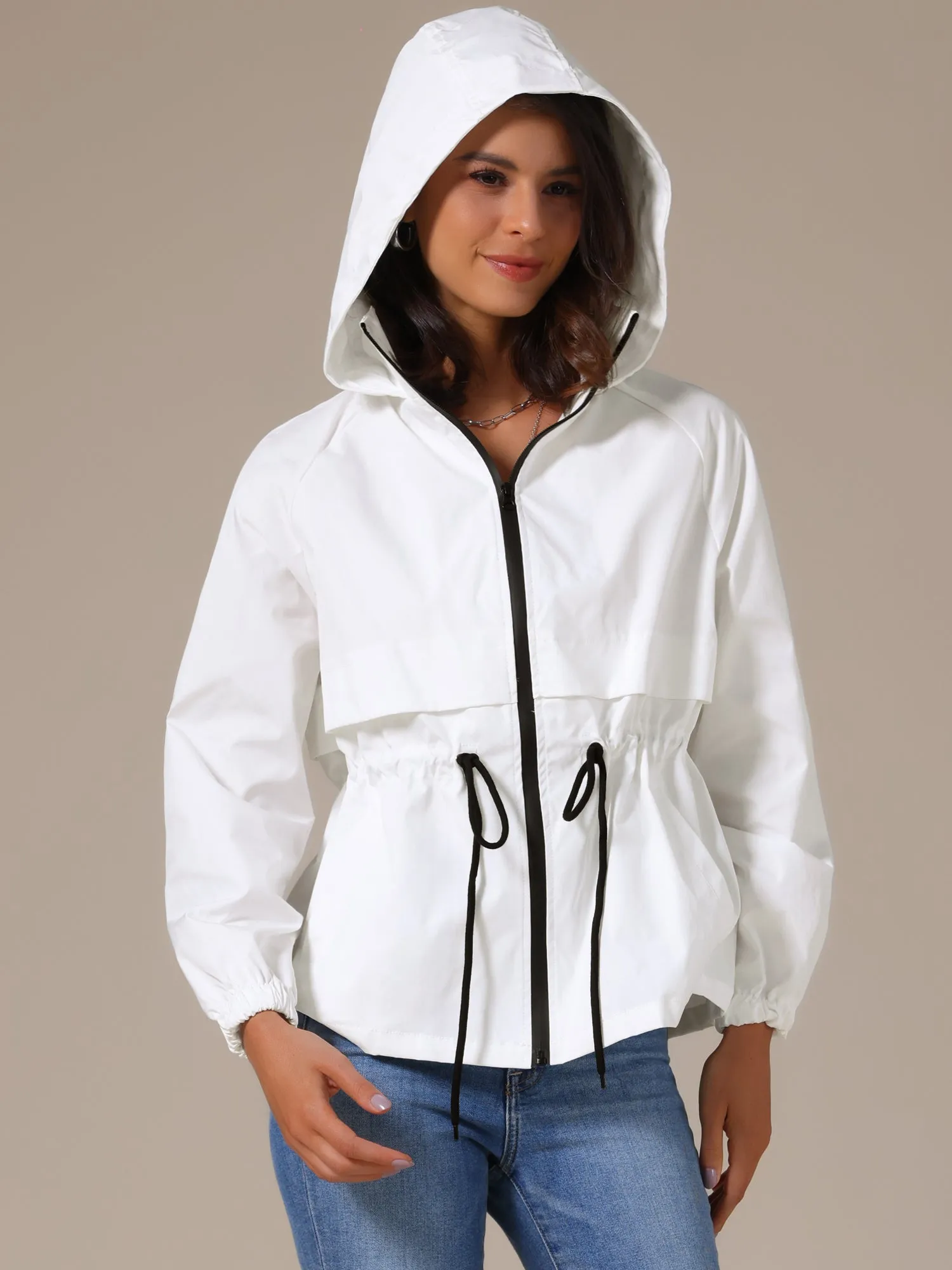 Zipper Lightweight Outdoor Hiking Hooded Windbreaker Raincoat Rain Jacket sold by Allegra K product image thumbnail 5