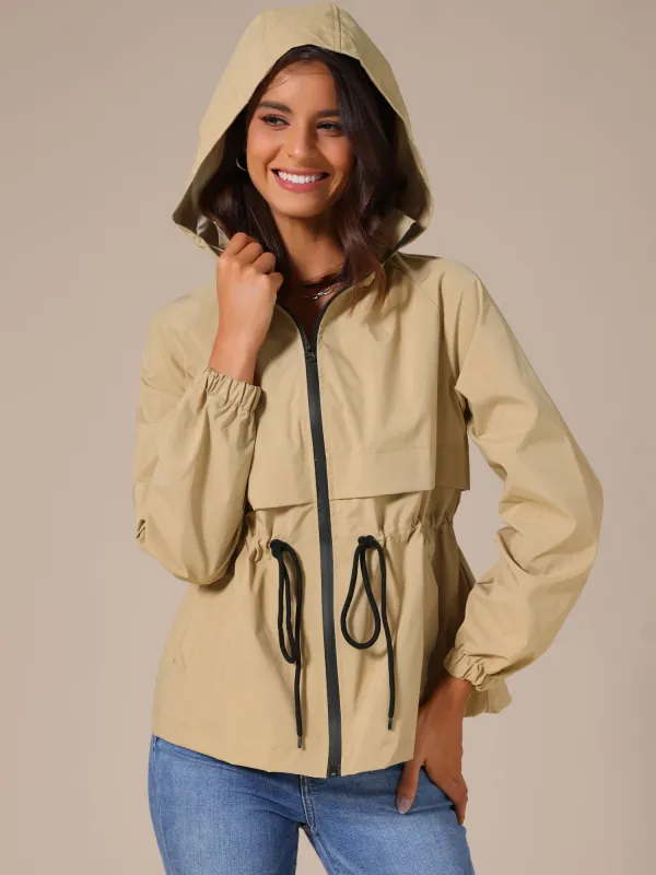 Zipper Lightweight Outdoor Hiking Hooded Windbreaker Raincoat Rain Jacket sold by Allegra K