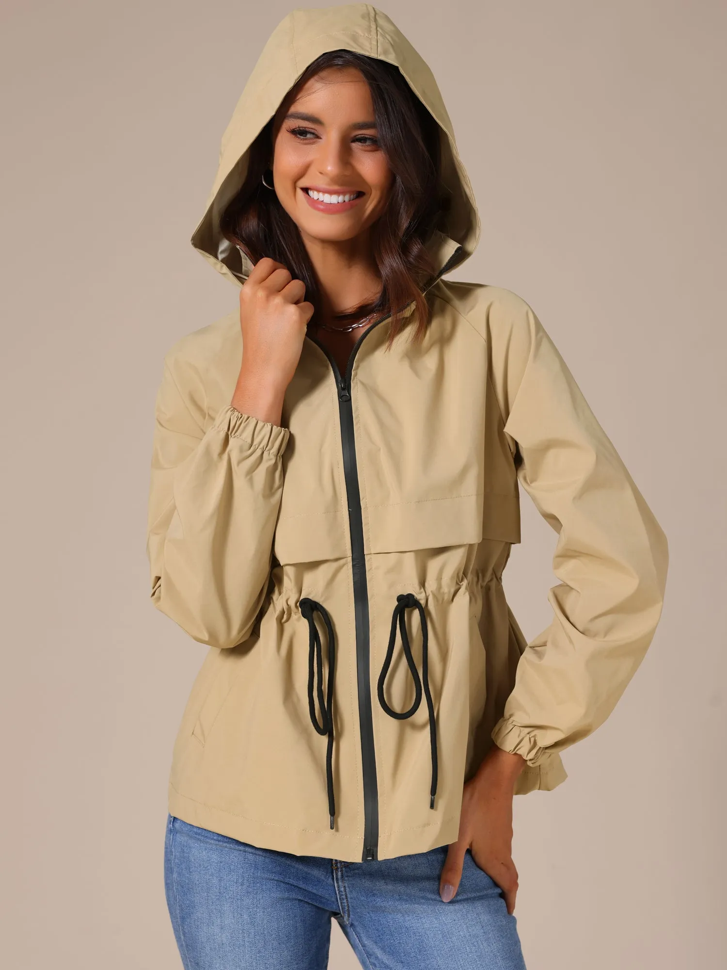 Zipper Lightweight Outdoor Hiking Hooded Windbreaker Raincoat Rain Jacket sold by Allegra K