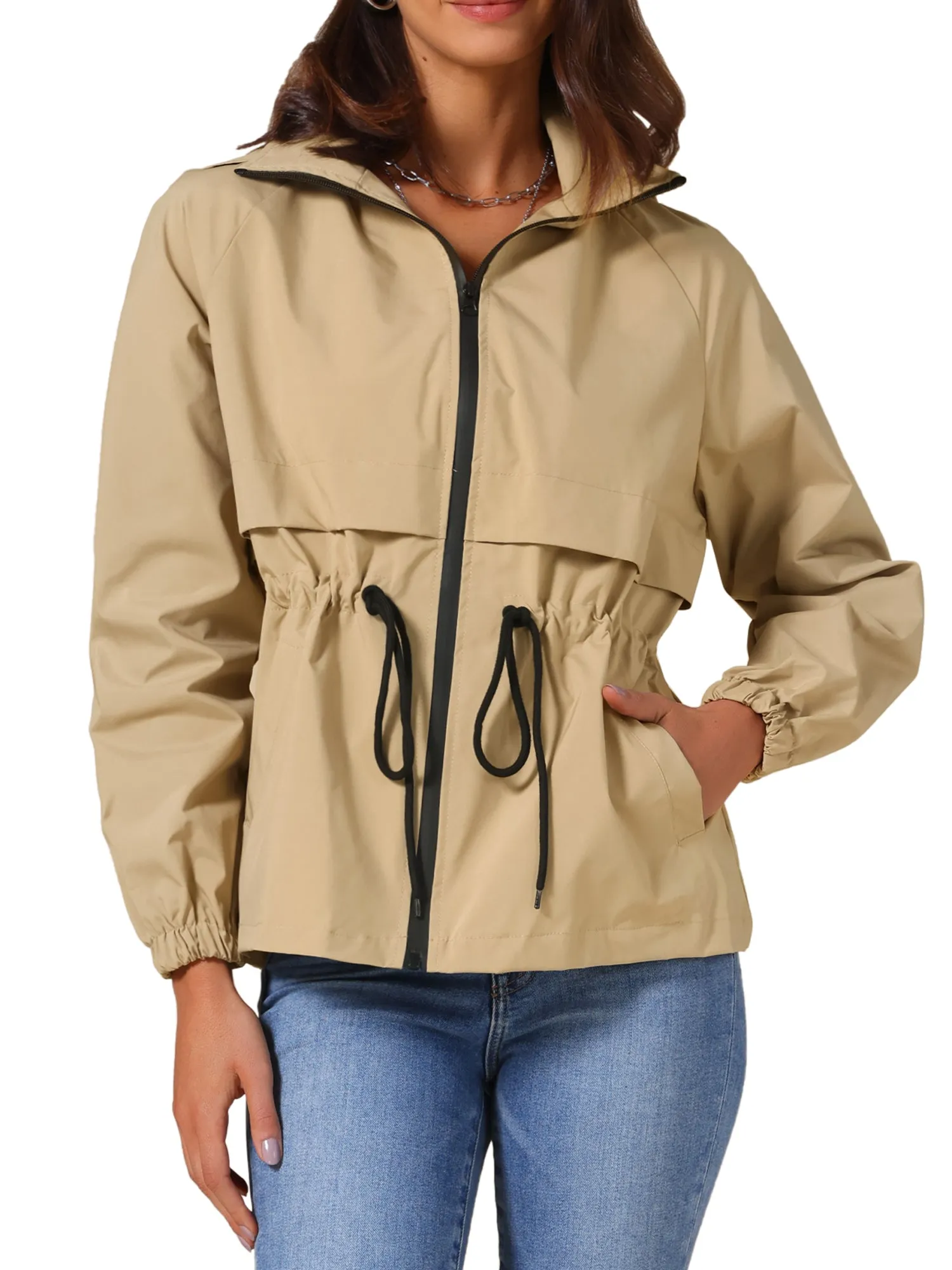 Zipper Lightweight Outdoor Hiking Hooded Windbreaker Raincoat Rain Jacket sold by Allegra K product image thumbnail 4