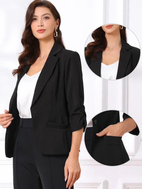 Business Casual Ruched 3/4 Sleeve One Button Blazer sold by Allegra K