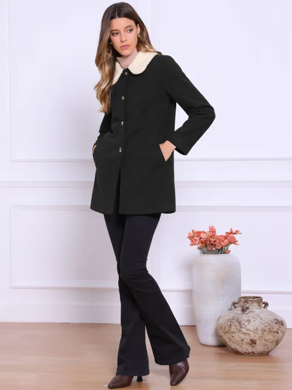 Single Breasted Mid-Length Colorblock Peter Pan Collar Pea Coat sold by Allegra K