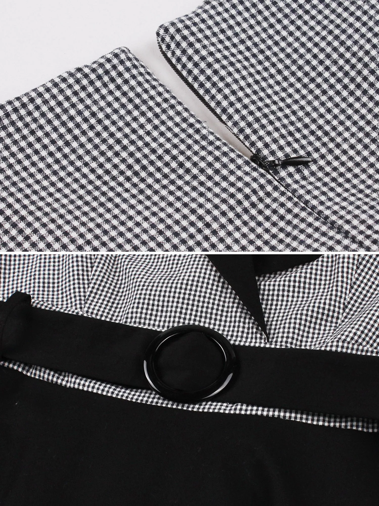 Vintage 3/4 Puff Sleeves Collared Gingham Patchwork Belted A-Line Midi Dress sold by Allegra K product image thumbnail 5