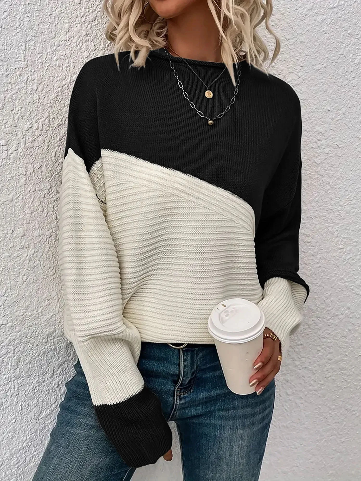 Crew Neck Colorblock Drop Shoulder Long Sleeves Sweater sold by Allegra K product image thumbnail 5