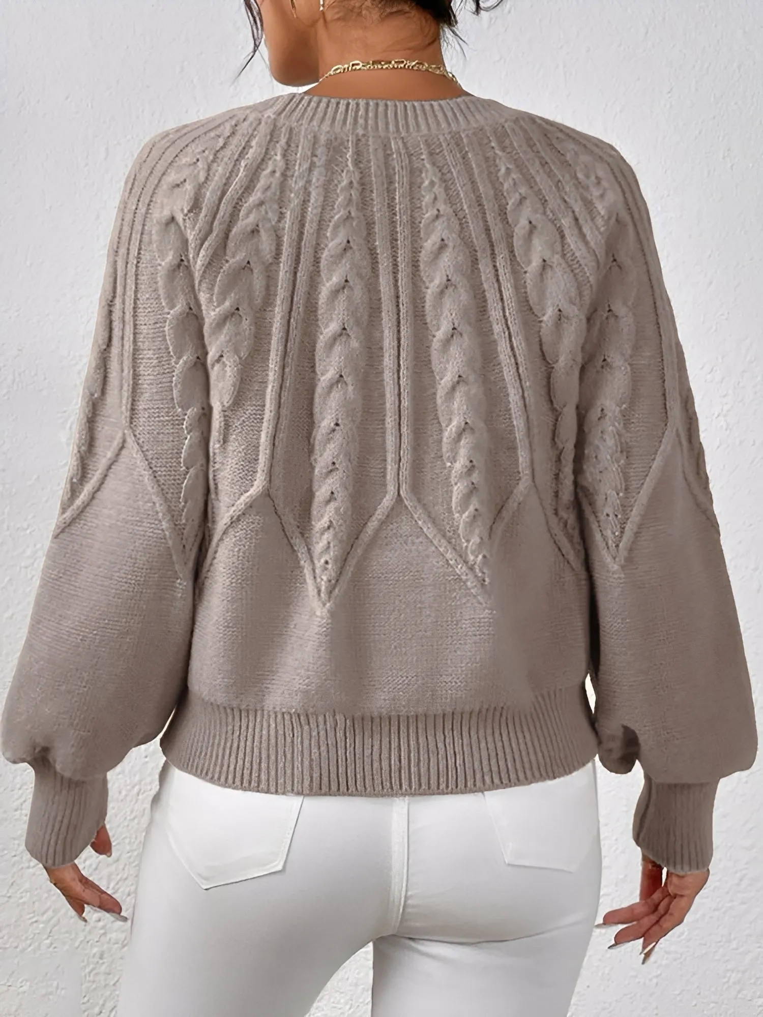 Crew Neck Cable Knit Solid Color Sweater sold by Allegra K product image thumbnail 2