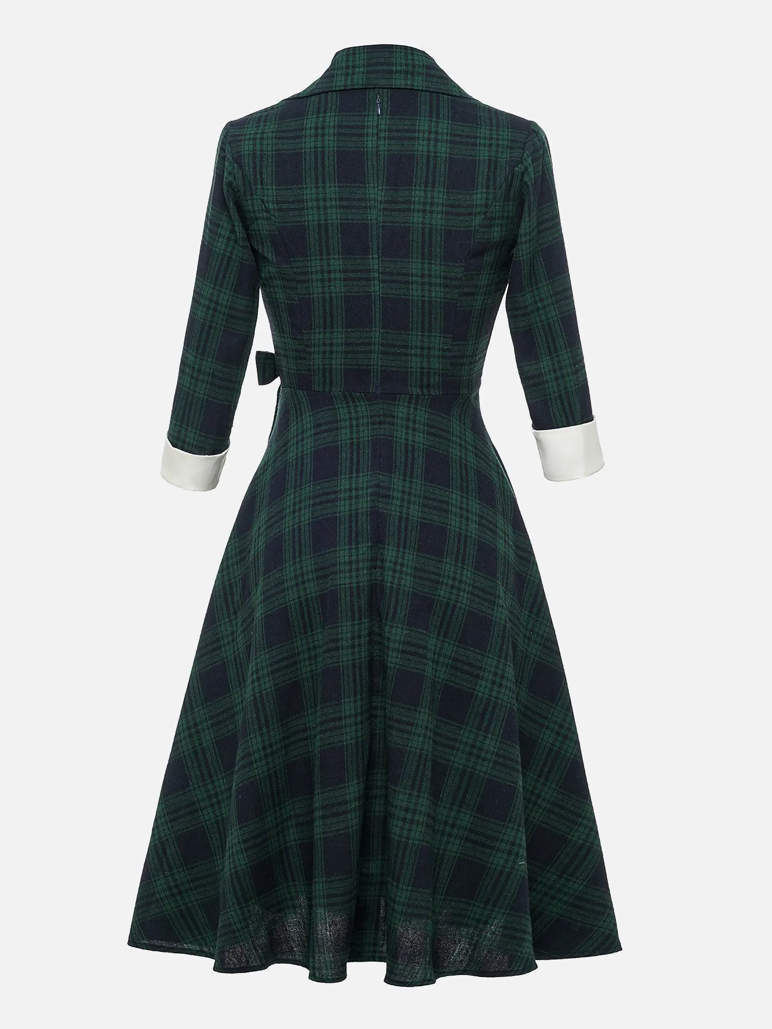 Plaid 3/4 Sleeves Lace-Up Midi A-Line Dress sold by Allegra K product image thumbnail 4