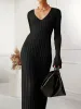 V Neck Long Sleeves Ribbed Knit Maxi Sweater Dress sold by Allegra K