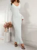 V Neck Long Sleeves Ribbed Knit Maxi Sweater Dress sold by Allegra K