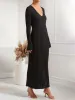 V Neck Long Sleeves Ribbed Knit Maxi Sweater Dress sold by Allegra K