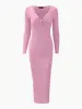 Ruched V Neck Long Sleeve Bodycon Sweater Dress sold by Allegra K