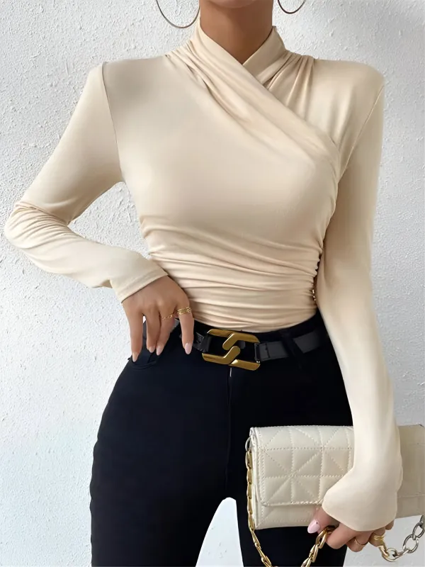 Solid Color Slim Fit Ruched Long Sleeves Blouse sold by Allegra K