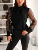 Sheer Polka Dots Mesh Long Sleeves Bow-Tie Blouse sold by Allegra K