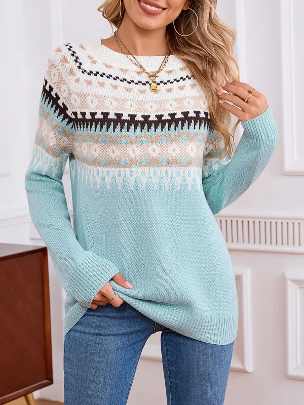 Knitted Geometric Pattern Pullover Fair Isle Sweater sold by Allegra K